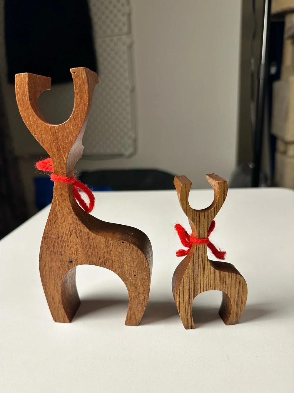 Vintage MCM Scandinavian/Danish-style Wooden Reindeer Mother & Fawn Figurine Set